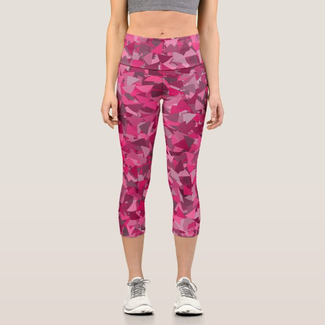 Leggings Capri Patrón de triángulo gris rosa (Anverso)