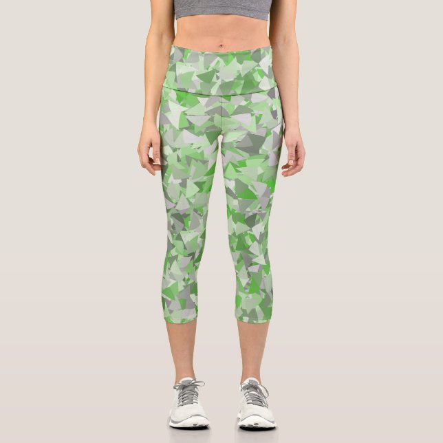 Leggings Capri Patrón de triángulo gris verde (Anverso)