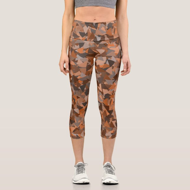 Leggings Capri Patrón de triángulo naranja marrón (Anverso)