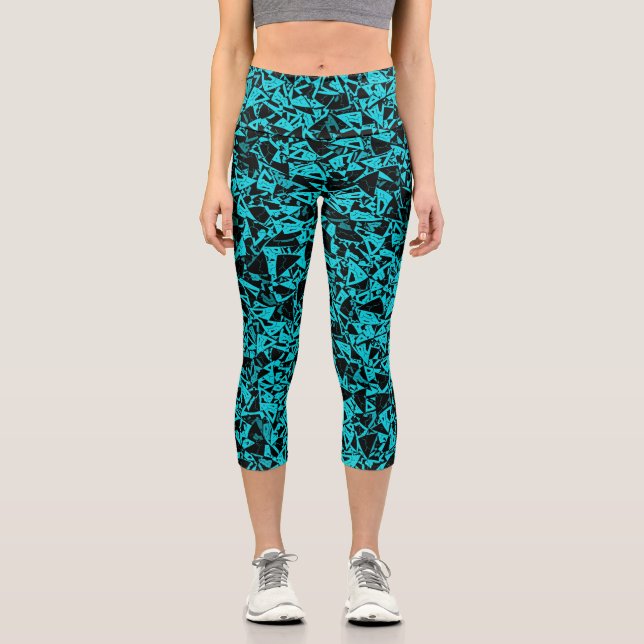 Leggings Capri Patrón de triángulo negro turquesa (Anverso)