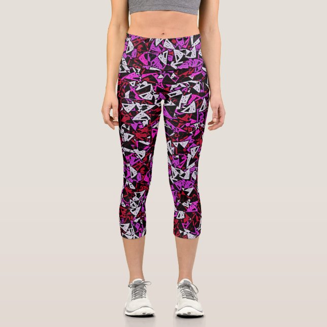 Leggings Capri Patrón de triángulo púrpura rojo (Anverso)