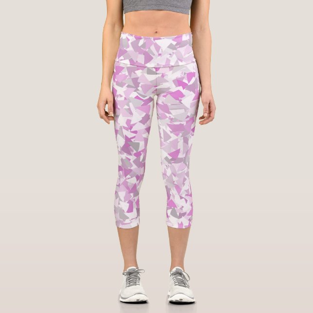 Leggings Capri Patrón de triángulo púrpura rosa (Anverso)
