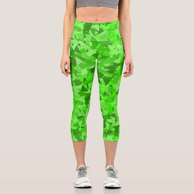 Leggings Capri Patrón de triángulo verde (Anverso)