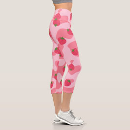 Leggings Capri patrón de vaca de fresa kawaii