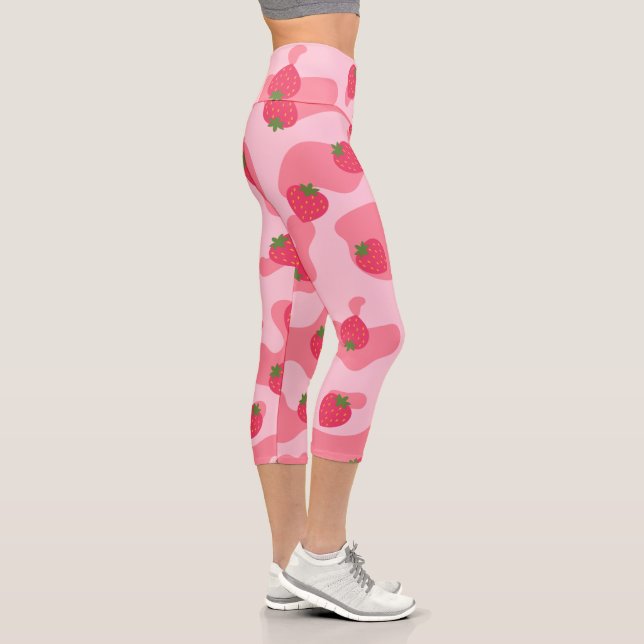 Leggings Capri patrón de vaca de fresa kawaii (Derecha)