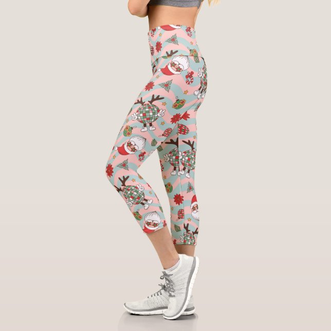 Leggings Capri Patrón de vacaciones Disco Santa y reno (Izquierda)