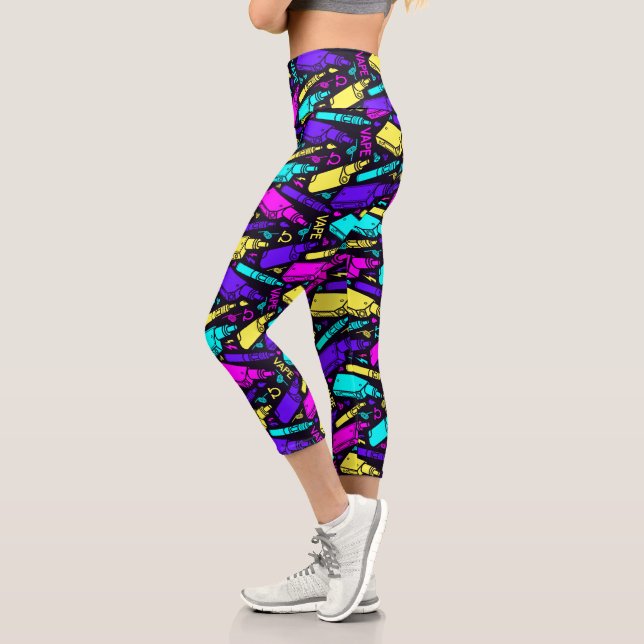 Leggings Capri Patrón de Vape Brillante (Izquierda)