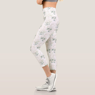 Leggings Capri Patrón de vegetación floral Mint Green Pastel