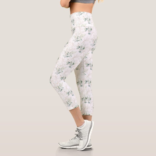 Leggings Capri Patrón de vegetación floral Mint Green Pastel (Izquierda)