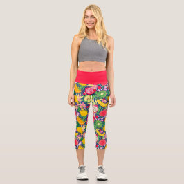 Leggings Capri Patrón de verano de acuarela de frutas tropicales