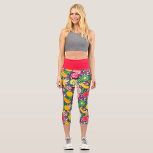 Leggings Capri Patrón de verano de acuarela de frutas tropicales