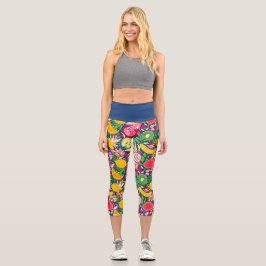 Leggings Capri Patrón de verano de acuarela de frutas tropicales