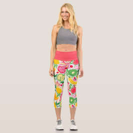Leggings Capri Patrón de verano de acuarela de frutas tropicales
