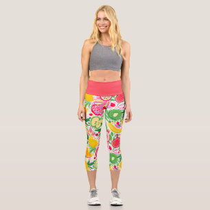 Leggings Capri Patrón de verano de acuarela de frutas tropicales