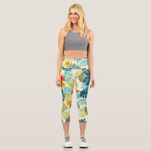Leggings Capri Patrón de verano de Monstera Tropical Hibiscus