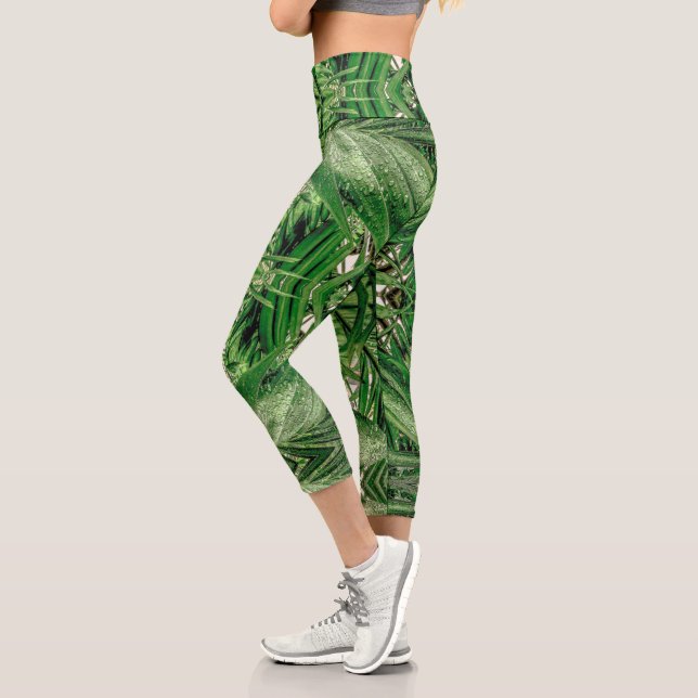 Leggings Capri Patrón de Verdes y Gotitas de Lluvia (Izquierda)