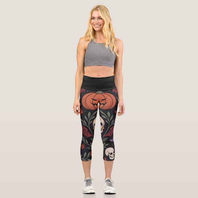 Leggings Capri Patrón de vibraciones de Halloween (Anverso)