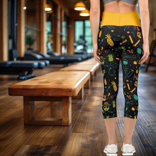 Leggings Capri Patrón de vibraciones tropicales de verano - diver