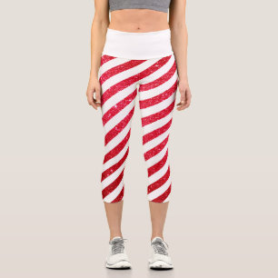 Leggings Capri Patrón despojado de Purpurina de cangrejo blanco