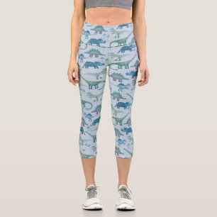 Leggings Capri Patrón Dinosaurio Azul
