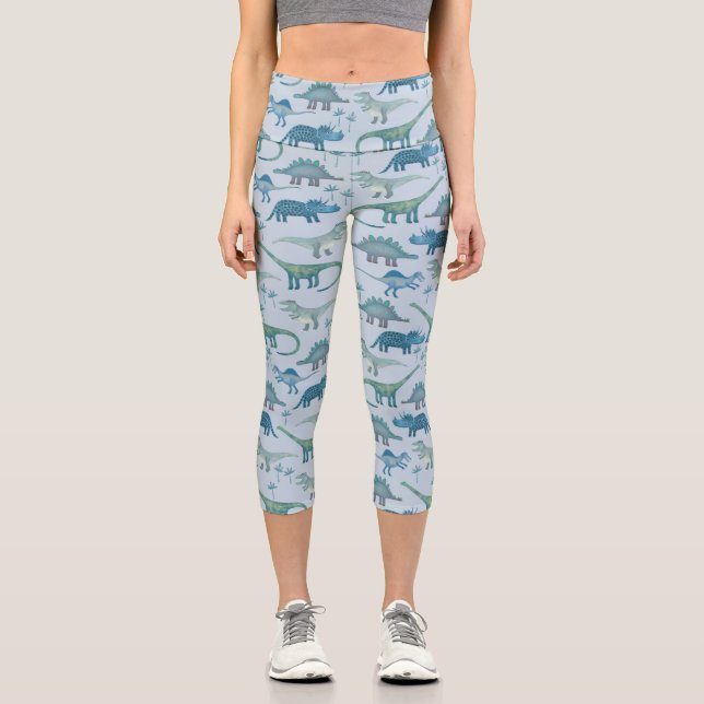 Leggings Capri Patrón Dinosaurio Azul (Anverso)