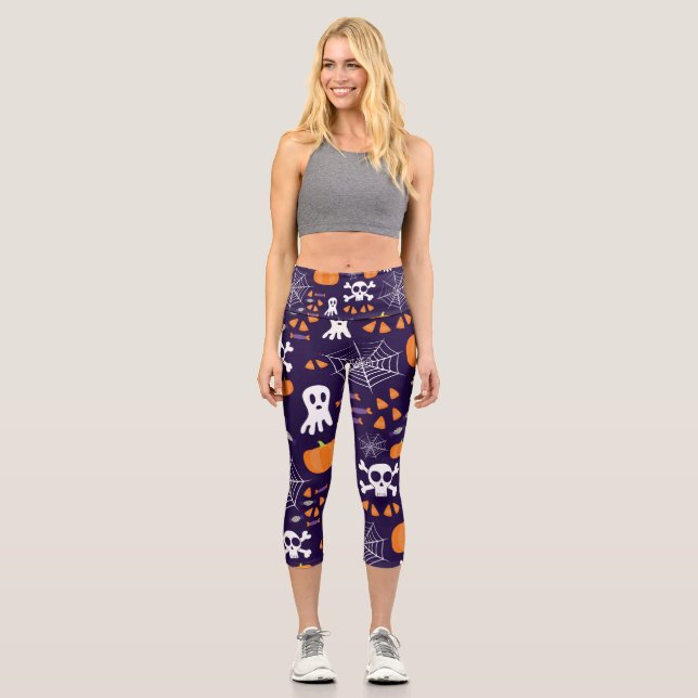 Leggings Capri Patrón divertido de Halloween (Anverso)