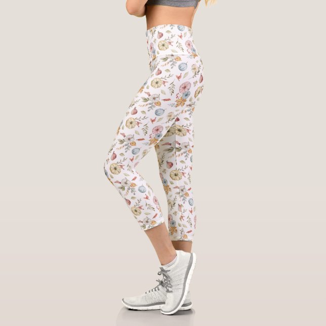 Leggings Capri Patrón elegante de acuarela de otoño (Izquierda)