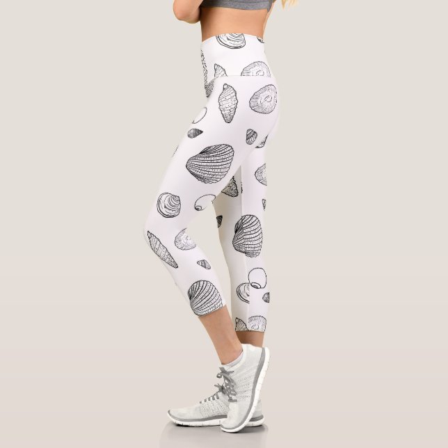 Leggings Capri Patrón elegante de cascos blancos negros (Izquierda)