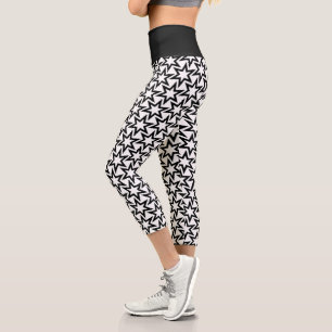 Leggings Capri Patrón elegante de estrella geométrica en blanco y