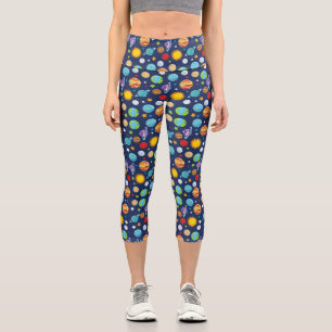 Leggings Capri Patrón espacial, planetas, estrellas, cosmos, gala