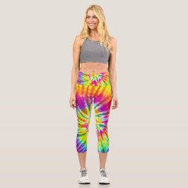 Leggings Capri Patrón espiral de color arcoiris