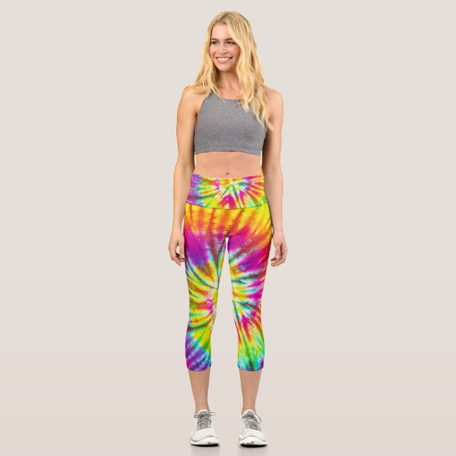 Leggings Capri Patrón espiral de color arcoiris (Anverso)