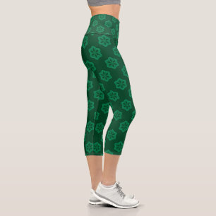 Leggings Capri Patrón estrella de copo de nieve verde