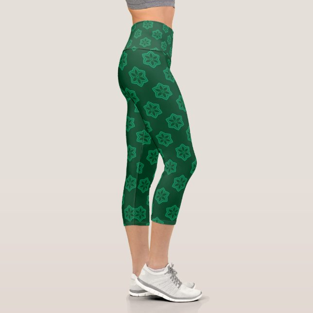 Leggings Capri Patrón estrella de copo de nieve verde (Derecha)