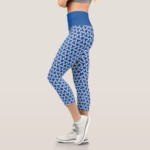 Leggings Capri Patrón Estrella Geométrica Azul Y Blanco