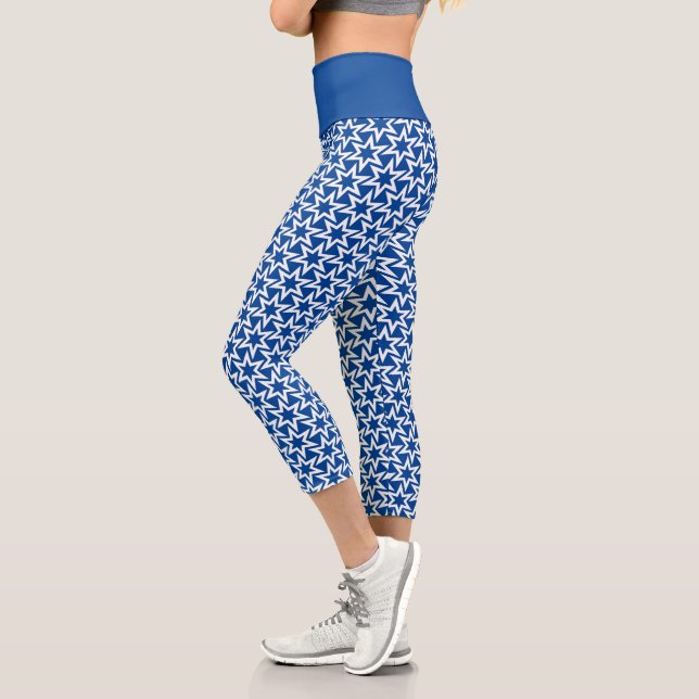 Leggings Capri Patrón Estrella Geométrica Azul Y Blanco (Izquierda)