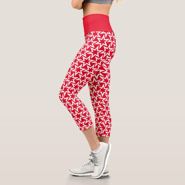 Leggings Capri Patrón Estrella Geométrica Blanco y Rojo (Izquierda)