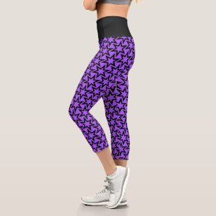 Leggings Capri Patrón Estrella Geométrica Púrpura Y Negra
