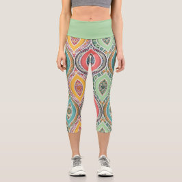 Leggings Capri Patrón étnico marroquí colorido arte funky