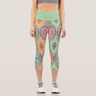Leggings Capri Patrón étnico marroquí colorido arte funky