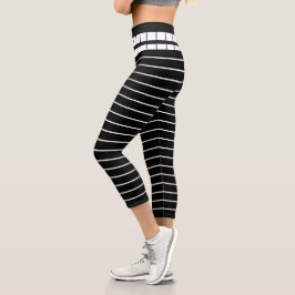 Leggings Capri Patrón exclusivo de franjas blancas negras