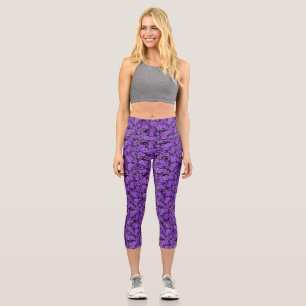 Leggings Capri Patrón floral 15.Purple.b Negro BG