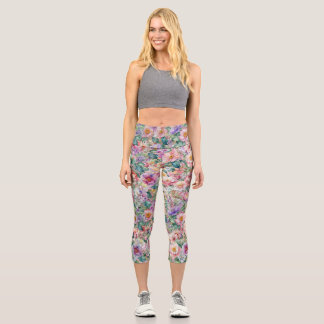 Leggings Capri Patrón floral acuarela, fondo floral