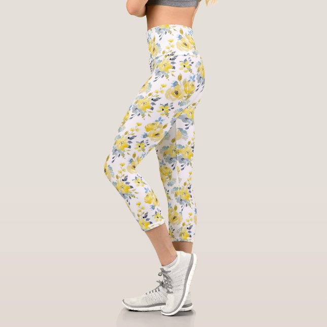 Leggings Capri Patrón floral amarillo acuarela (Izquierda)
