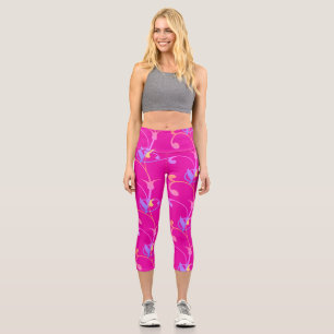 Leggings Capri Patrón Floral Arábigo de Color Rosa Caliente Femen