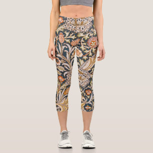 Leggings Capri Patrón floral azul vintage Trent de William Morris