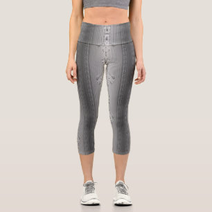 Leggings Capri Patrón floral barroco con borde gris