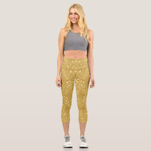 Leggings Capri Patrón floral barroco de Damasco dorado
