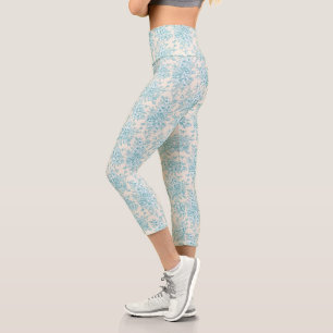 Leggings Capri Patrón floral Blue Rose Bouquet Garden
