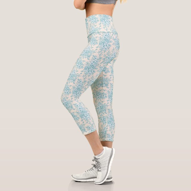 Leggings Capri Patrón floral Blue Rose Bouquet Garden (Izquierda)